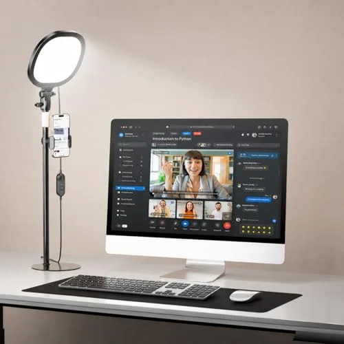 PQRQP Desk Ring Light with Stand & Phone Holder